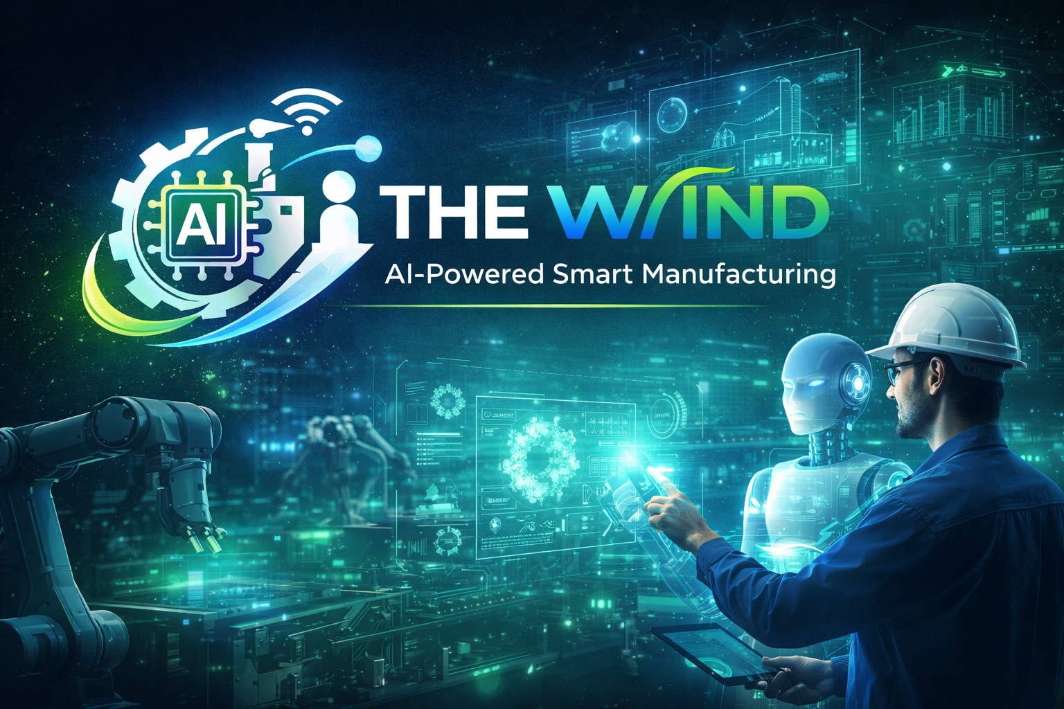 AI-Powered Smart Manufacturing - Human and robot collaboration in modern factory
